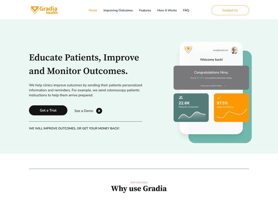Gradia Health website design: Page direction 6
